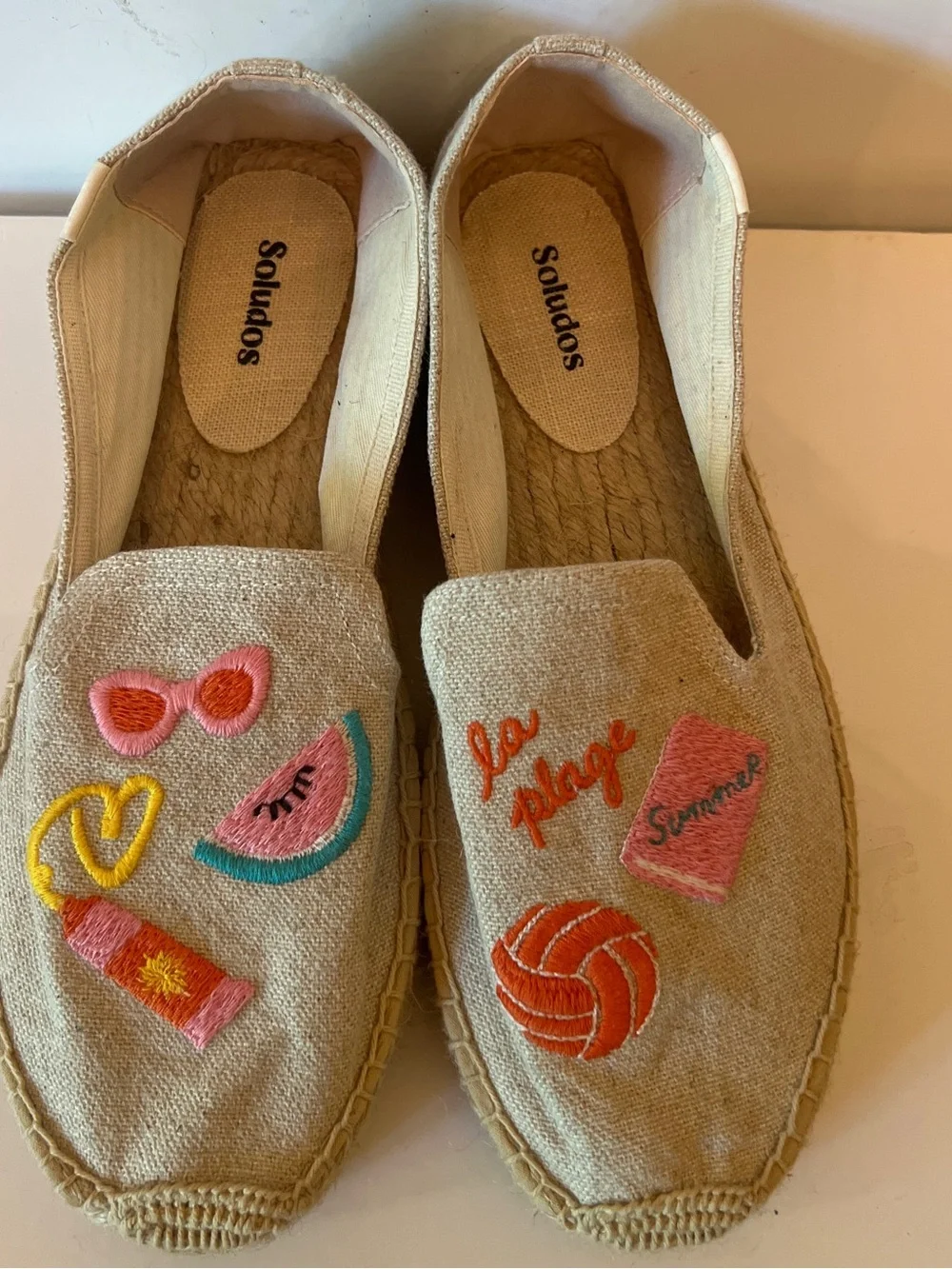 Soludos Beach Day Espadrille Smoking Slippers Shoes In Sand Organic cotton Sz 9